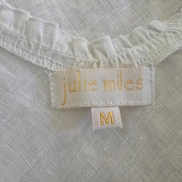 Julie Miles A-Line Frill Linen Dress Womens Medium White Sleeveless - Picture 11 of 13